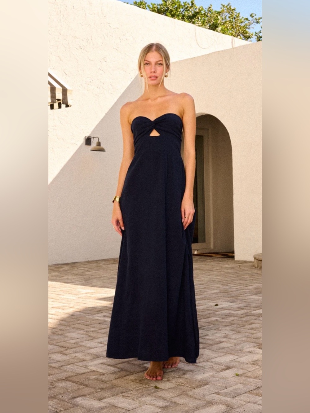 Strapless Navy Maxi Dress with Twist Front